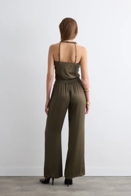 Wide Leg Satin Pants Green - Gusto
