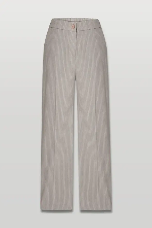 Wide Leg Striped Linen Pants - Mink - 1