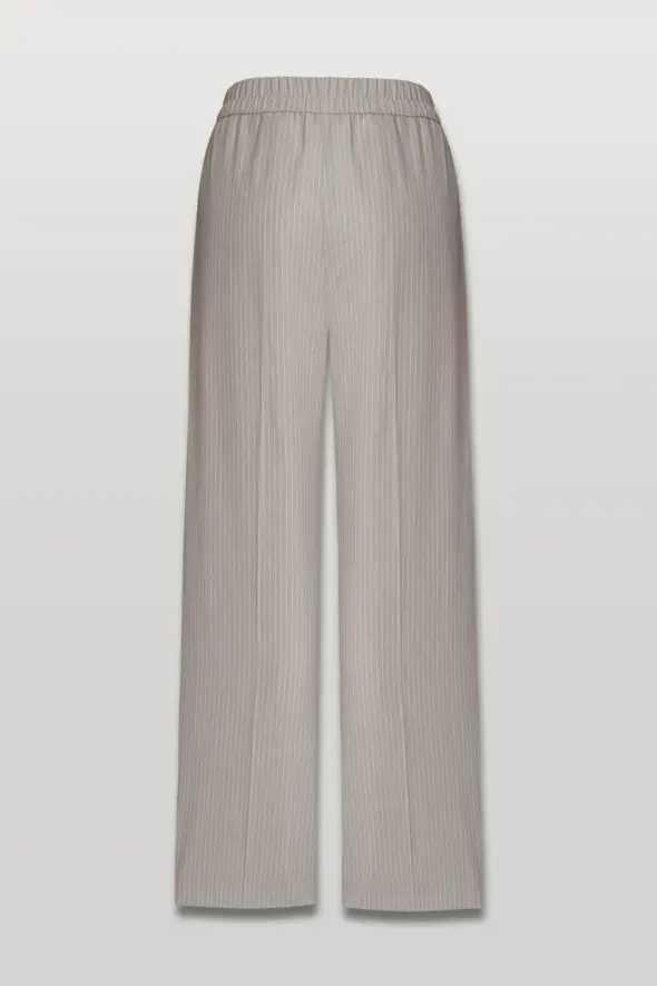 Wide Leg Striped Linen Pants - Mink - 3