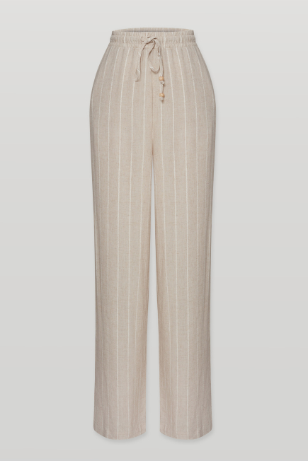 Wide Leg Striped Linen Trousers - Beige Beige