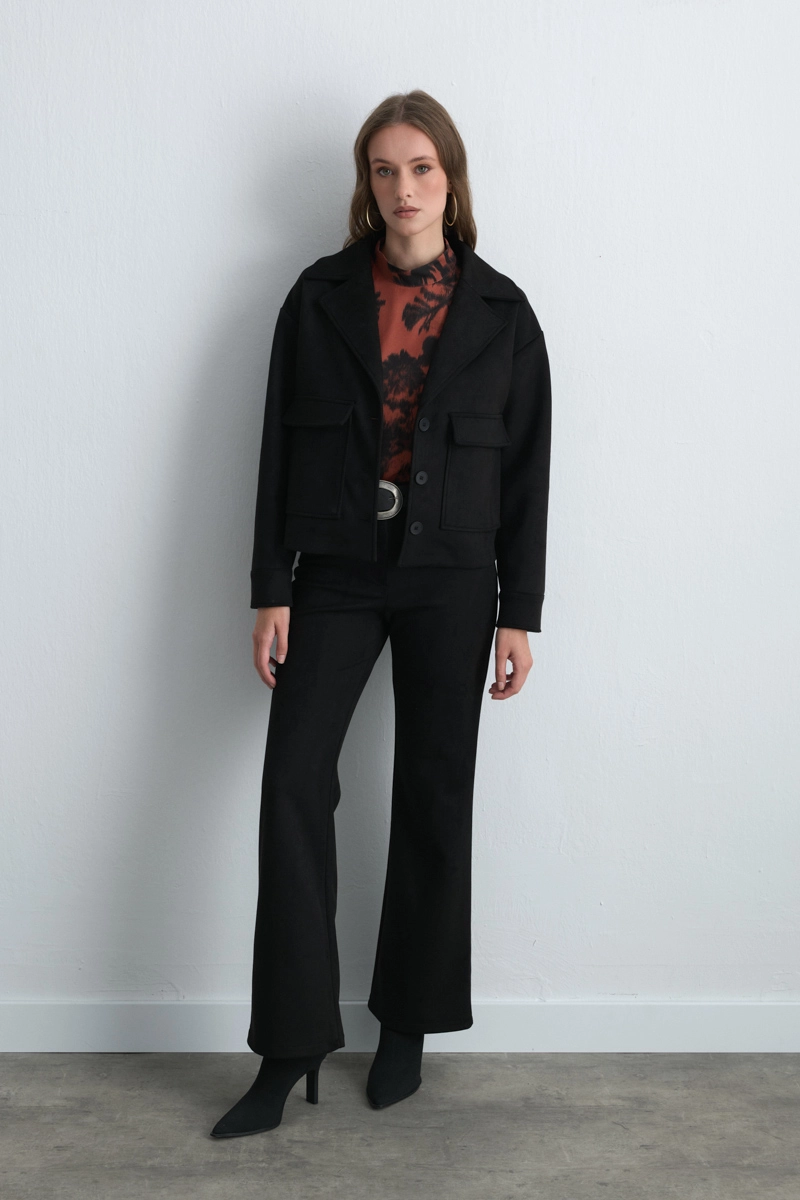 Wide Leg Suede Pants Black - Gusto