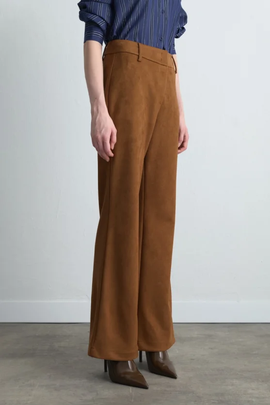 Wide Leg Suede Pants Tan - 5