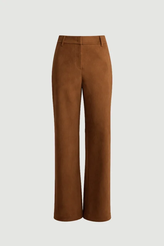 Wide Leg Suede Pants Tan - 7