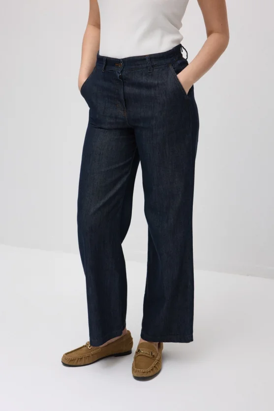 Wide-Leg Tencel Denim Pants - Navy Blue - 2