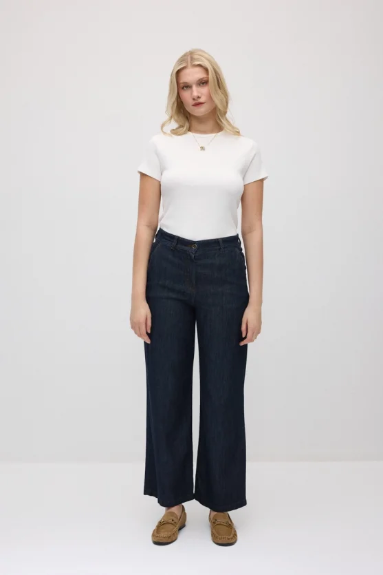 Wide-Leg Tencel Denim Pants - Navy Blue - 4
