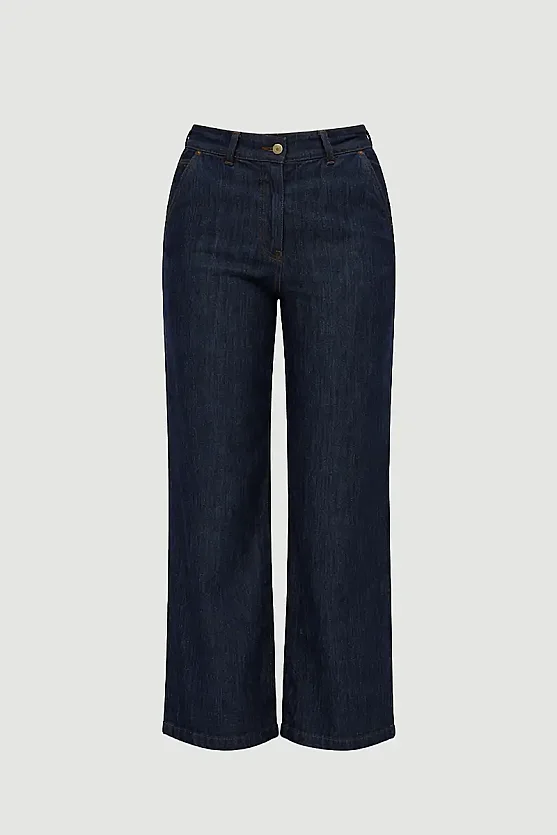 Wide-Leg Tencel Denim Pants - Navy Blue - Gusto