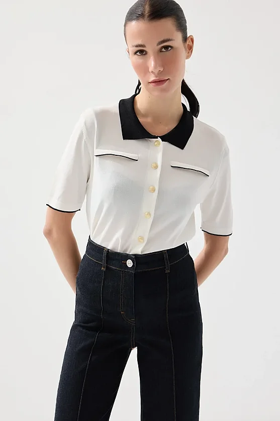 Wide Leg Tencel Denim Pants with Pintuck Stitch Detail - Navy Blue - Gusto