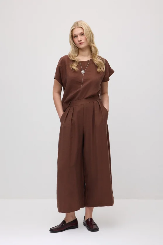 Wide-Leg Tencel Pants - Brown - 3