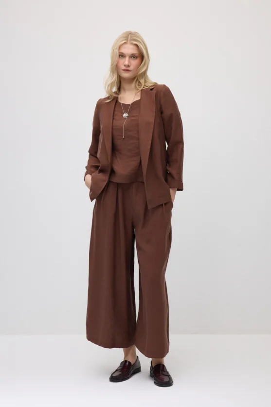 Wide-Leg Tencel Pants - Brown - Gusto