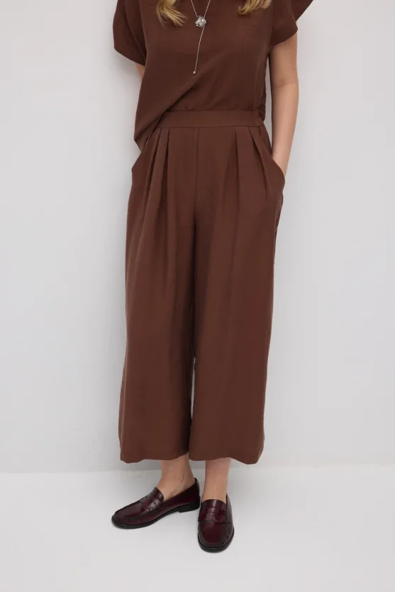 Wide-Leg Tencel Pants - Brown - Gusto