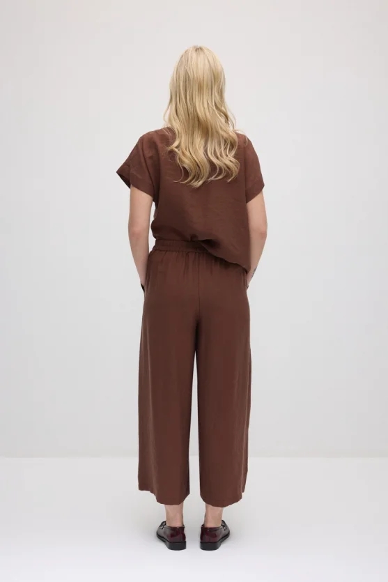 Wide-Leg Tencel Pants - Brown - 6