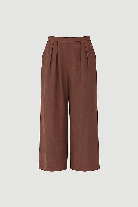 Wide-Leg Tencel Pants - Brown - 7