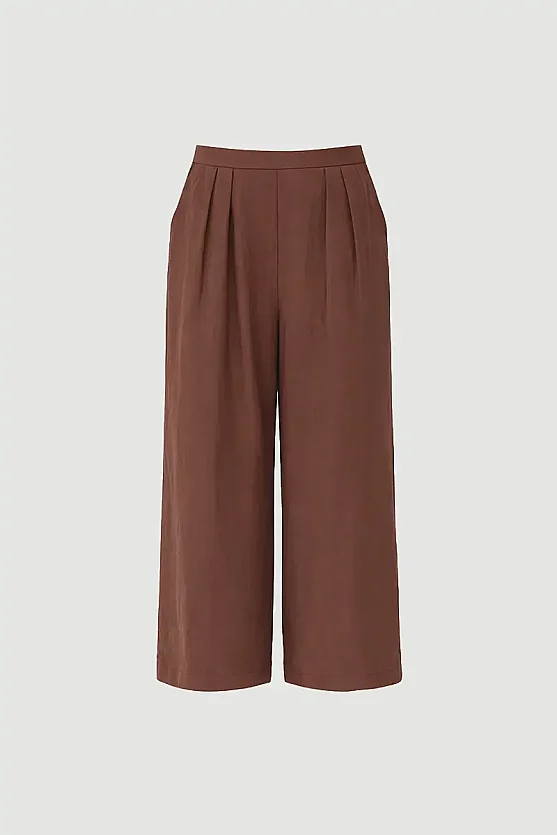 Wide-Leg Tencel Pants - Brown - Gusto