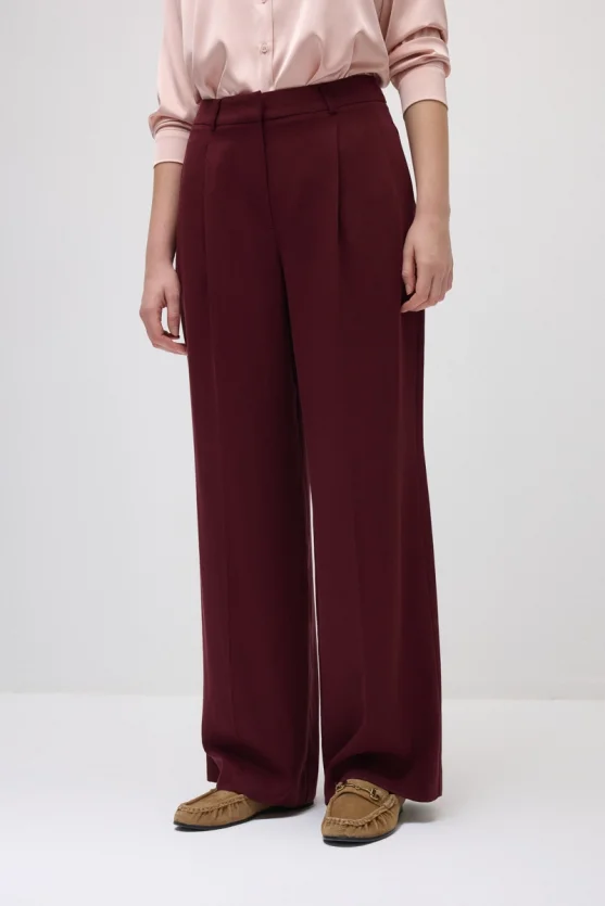 Wide-Leg Tencel Pants - Burgundy - 2