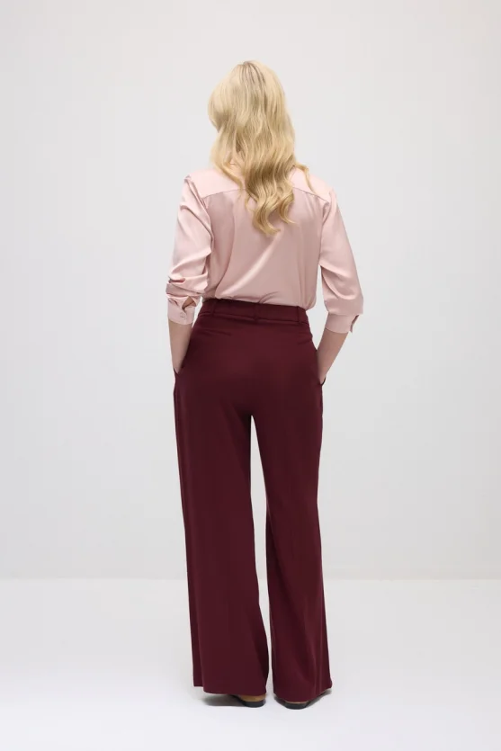 Wide-Leg Tencel Pants - Burgundy - 6