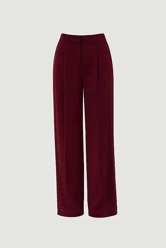Wide-Leg Tencel Pants - Burgundy - 7