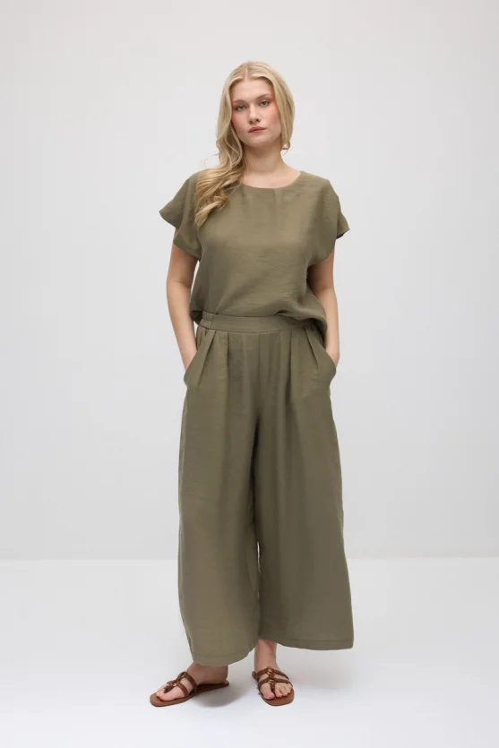 Wide-Leg Tencel Pants - Khaki - Gusto