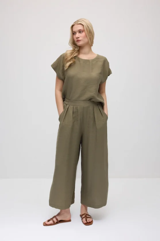 Wide-Leg Tencel Pants - Khaki - Gusto