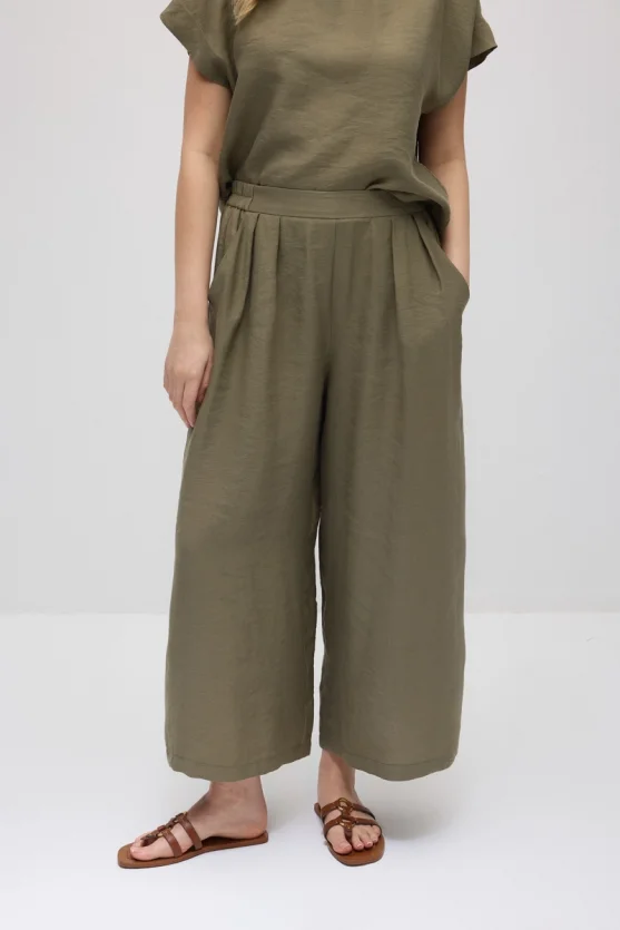 Wide-Leg Tencel Pants - Khaki - Gusto