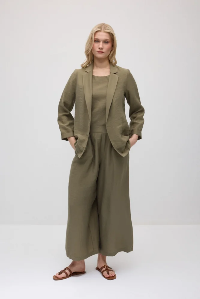 Wide-Leg Tencel Pants - Khaki