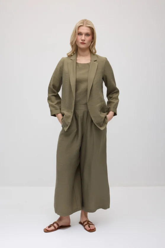 Wide-Leg Tencel Pants - Khaki - Gusto