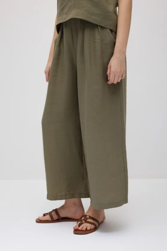 Wide-Leg Tencel Pants - Khaki - Gusto