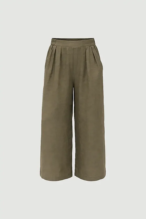 Wide-Leg Tencel Pants - Khaki - 6