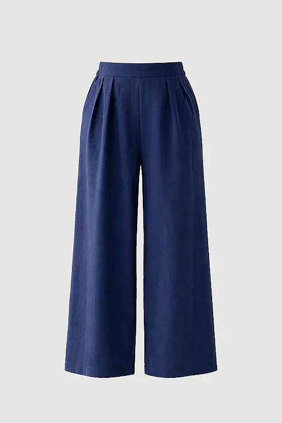 Wide Leg Tencel Pants - Navy Blue - Gusto