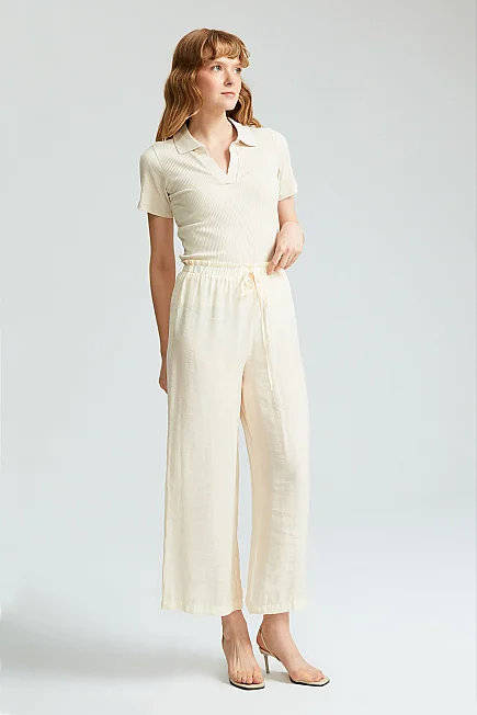 Wide Leg Trousers - Ecru - 4