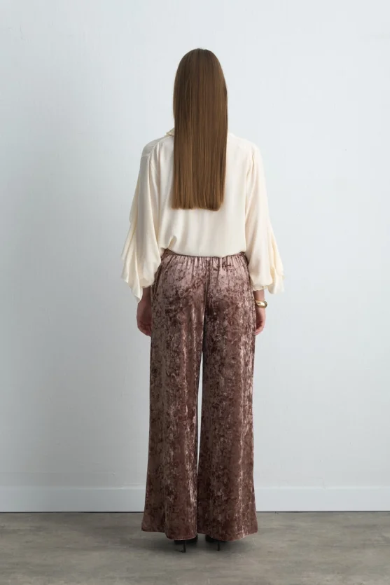 Wide Leg Velvet Pants - Dusty Rose - 6