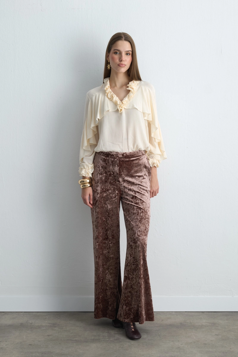 Wide Leg Velvet Pants - Dusty Rose - 1