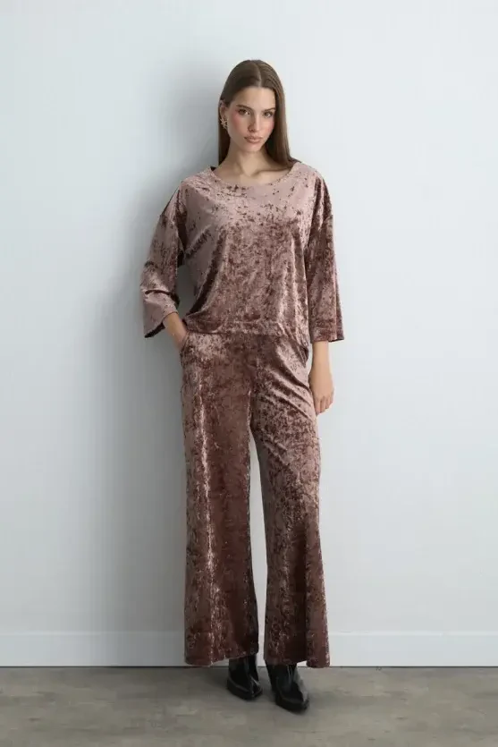 Wide Leg Velvet Pants - Dusty Rose - Gusto