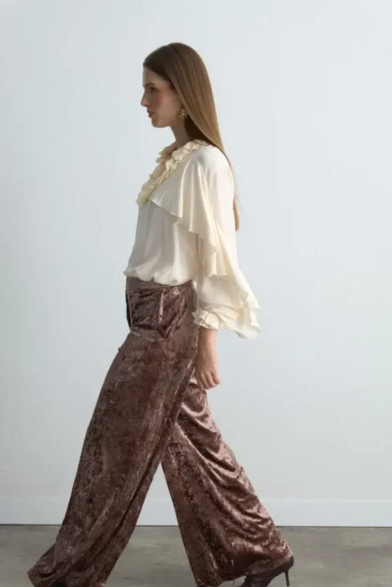 Wide Leg Velvet Pants - Dusty Rose - Gusto