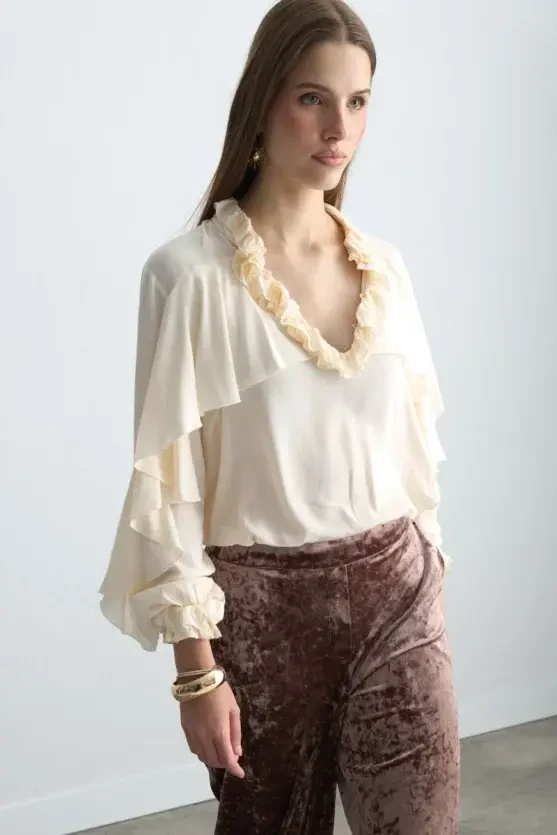 Wide Leg Velvet Pants - Dusty Rose - 5