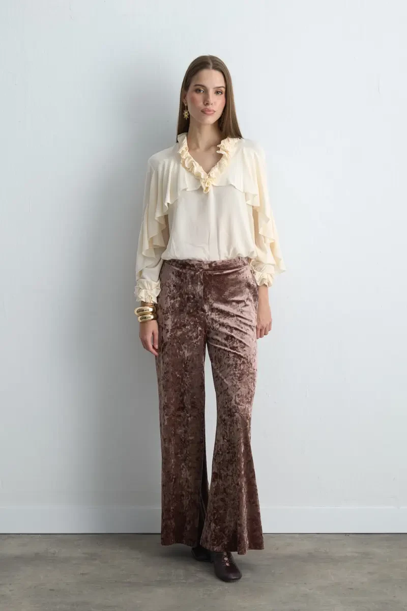 Wide Leg Velvet Pants - Dusty Rose Dried Rose
