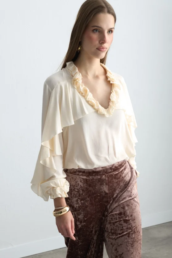 Wide Leg Velvet Pants Dusty Rose - 5