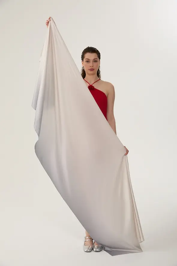 Wide Satin Shawl - Gray - 3