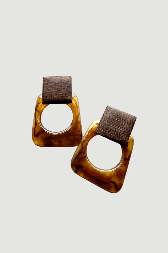 Wooden Earrings - Brown - 2
