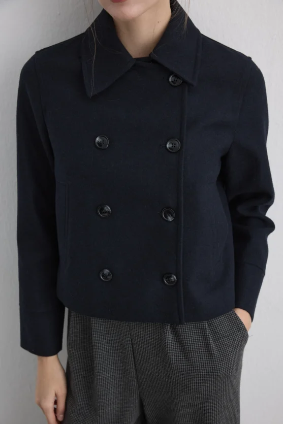 Wool Blend Coat Jacket Navy - 8