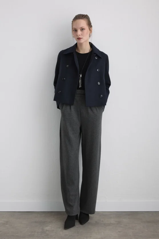 Wool Blend Coat Jacket Navy - 3