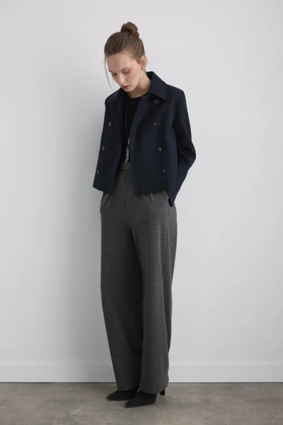 Wool Blend Coat Jacket Navy - 4