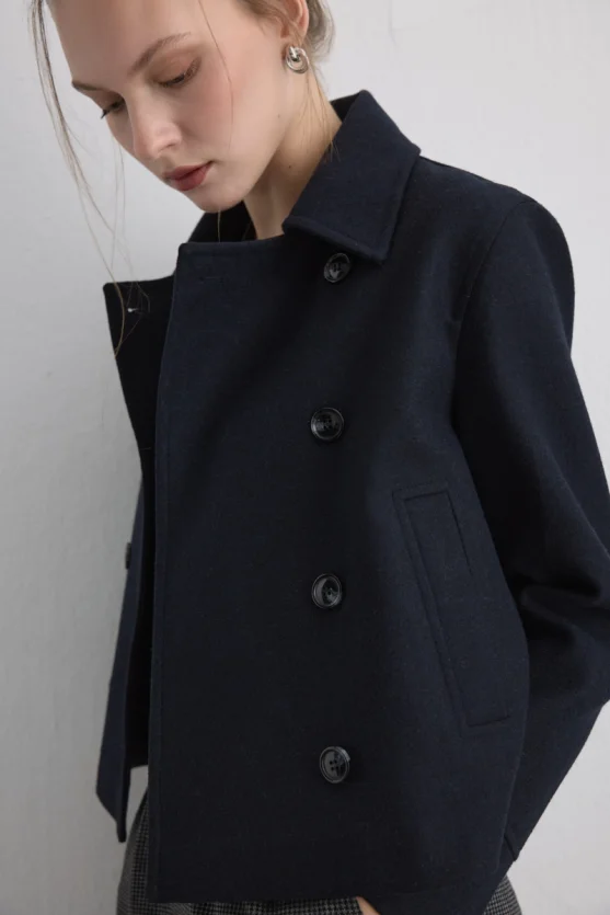 Wool Blend Coat Jacket Navy - 6