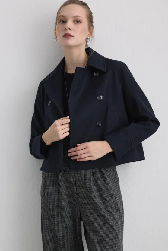 Wool Blend Coat Jacket Navy - Gusto
