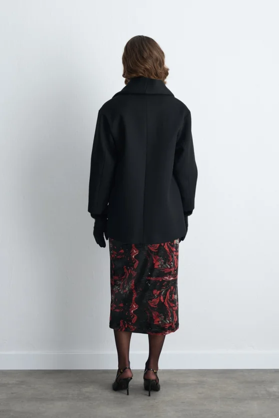 Wool Blend Coat with Scarf Black - 5