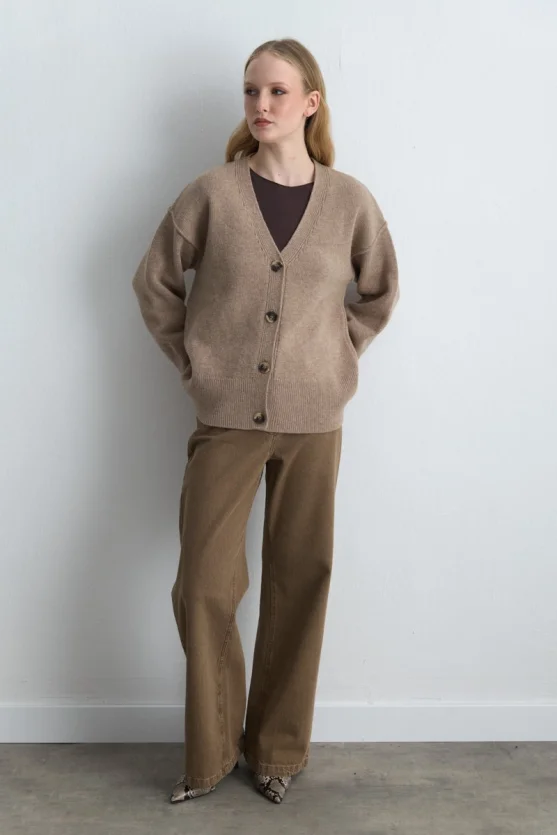 Wool Blend Knit Cardigan Beige - Gusto