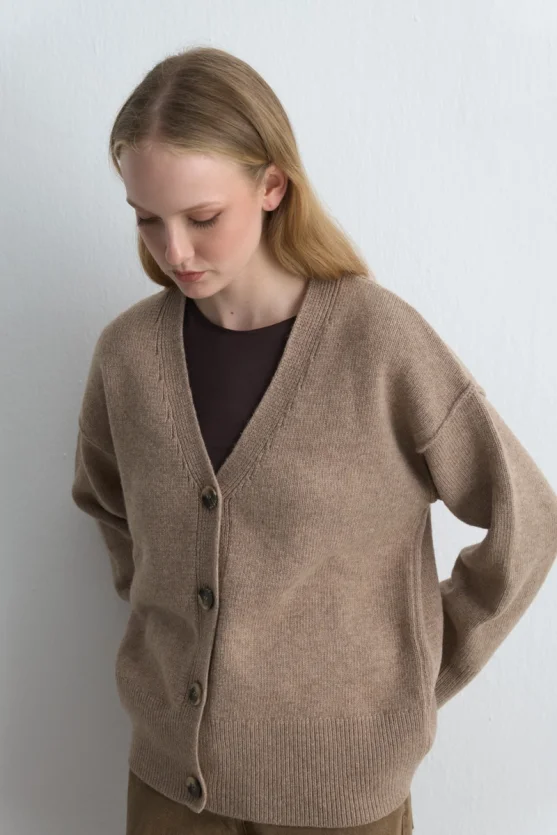 Wool Blend Knit Cardigan Beige - 6