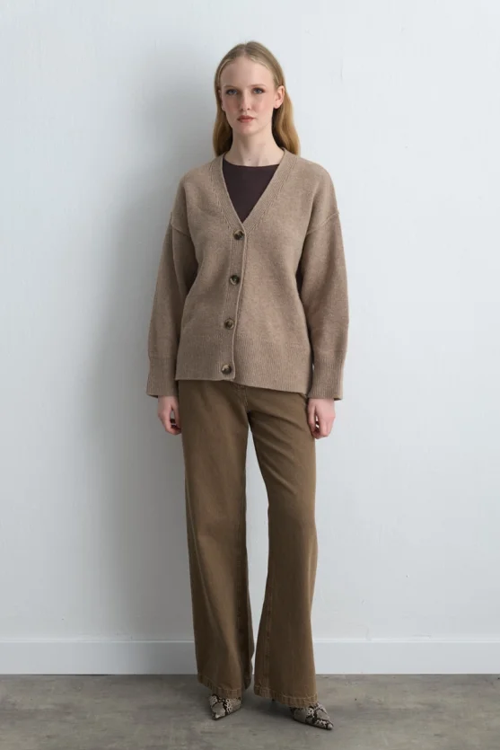 Wool Blend Knit Cardigan Beige - Gusto
