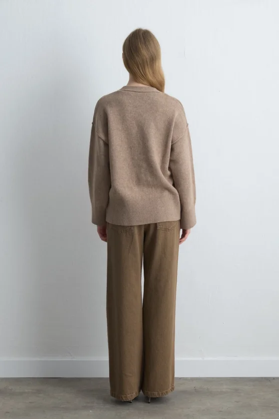 Wool Blend Knit Cardigan Beige - Gusto