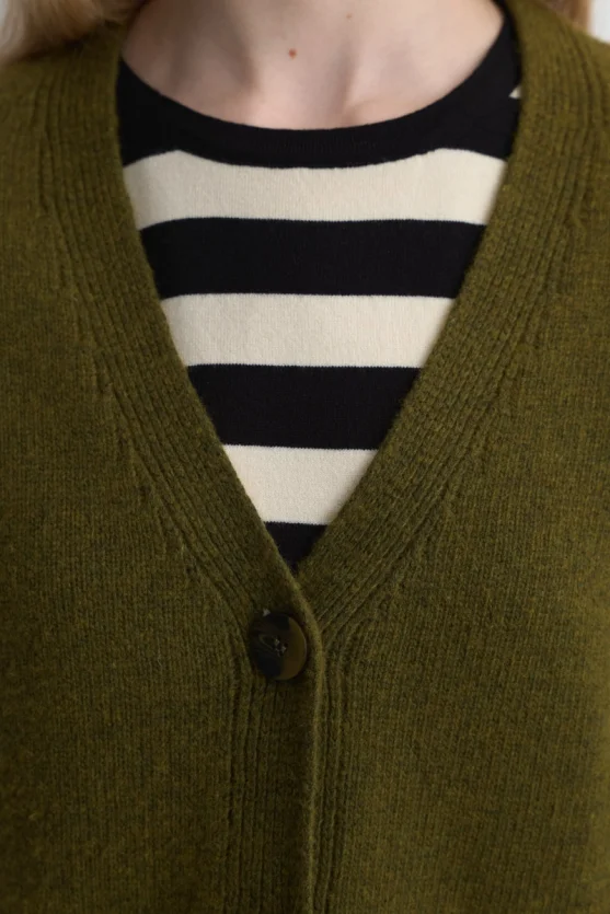 Wool Blend Knit Cardigan Khaki - 6