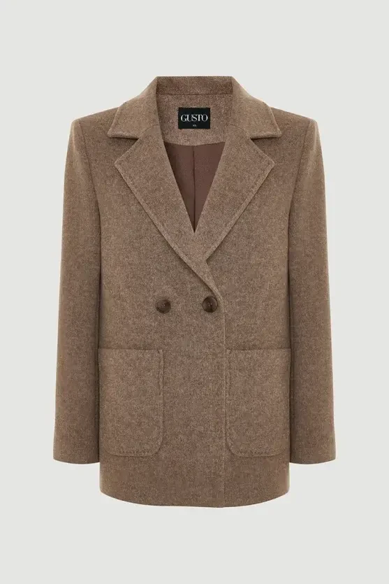 Wool Coat with Pockets - Mink - 8